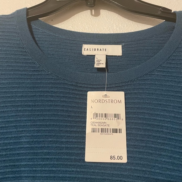 NWT mens size large Calibrate teal ribbed sweater. - Picture 3 of 3